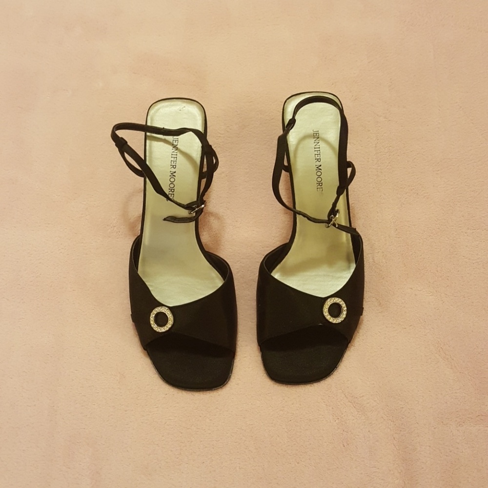 Black Evening Sandals with silver,crystal accent.